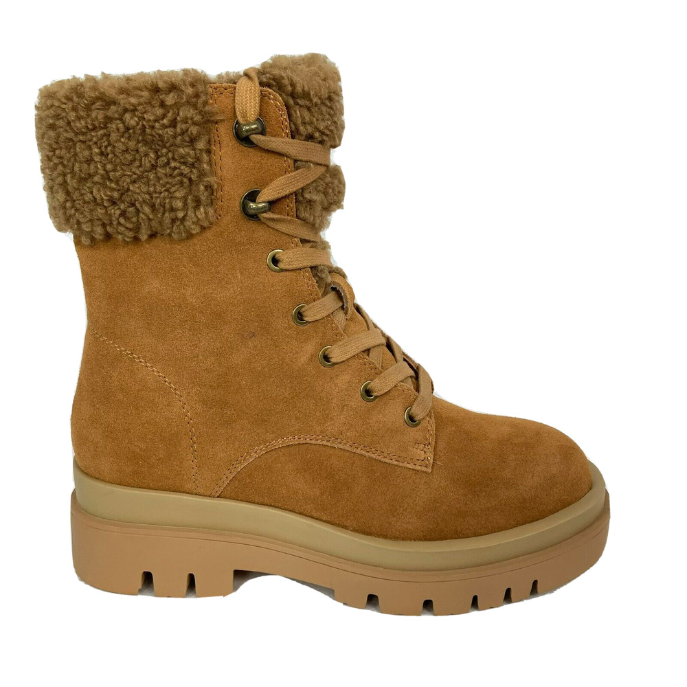 Vintage Havana Boots Womens Sz 7.5 Armory‎ Beige Leather Fur Lace Up Combat NIB